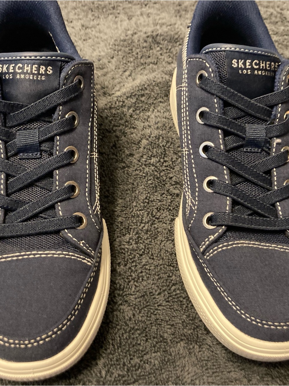 Skechers Navy Canvas Low-Top Sneakers with White Soles